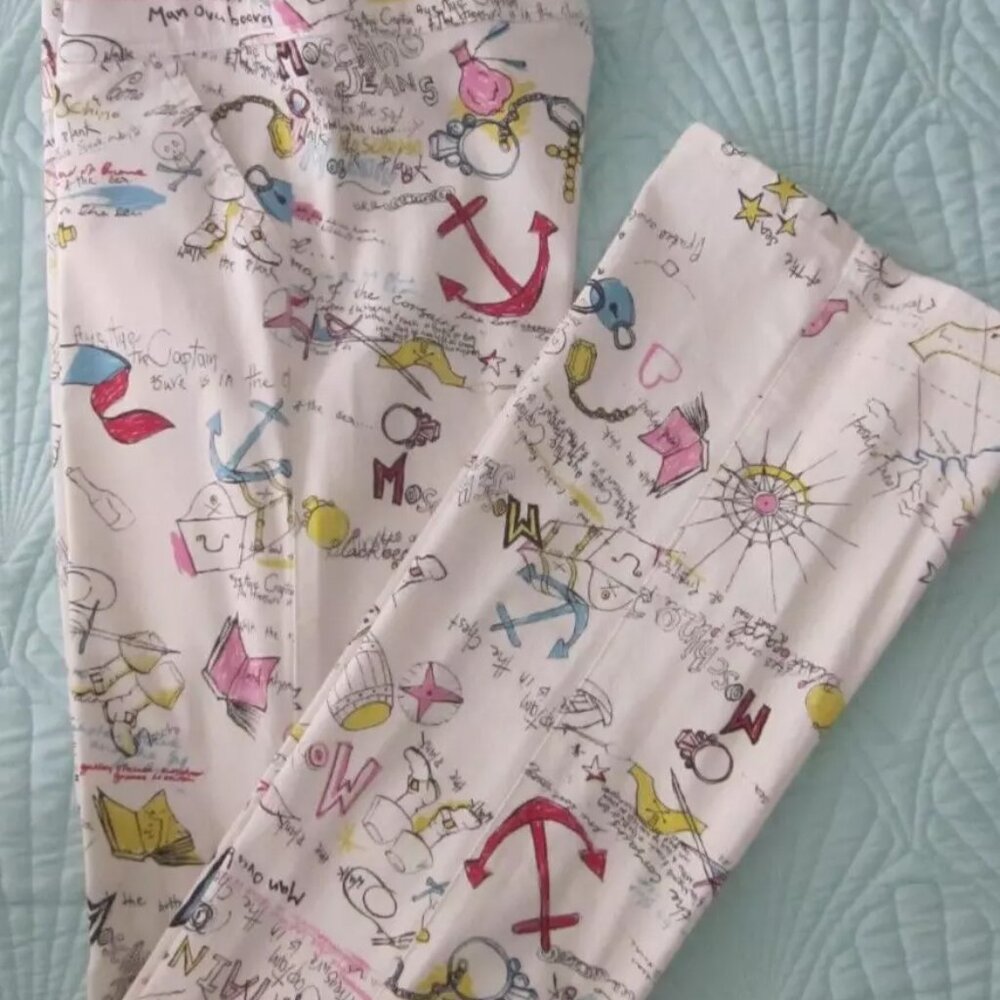 MOSCHINO Jeans Ivory Pant Pirate Treasure Ches Sun Dial Belt M US 8 IT42 Italian